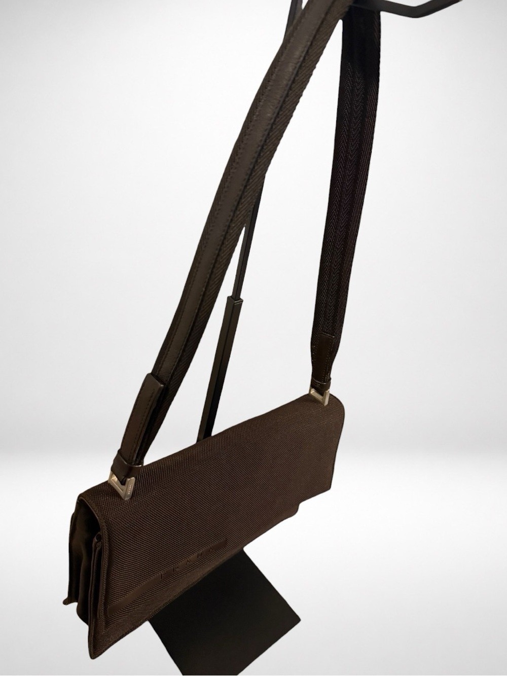PRADA 1999 Runway Mesh Leather Shoulder Bag Brown Adjustable Vintage Italy - Picture 9 of 15